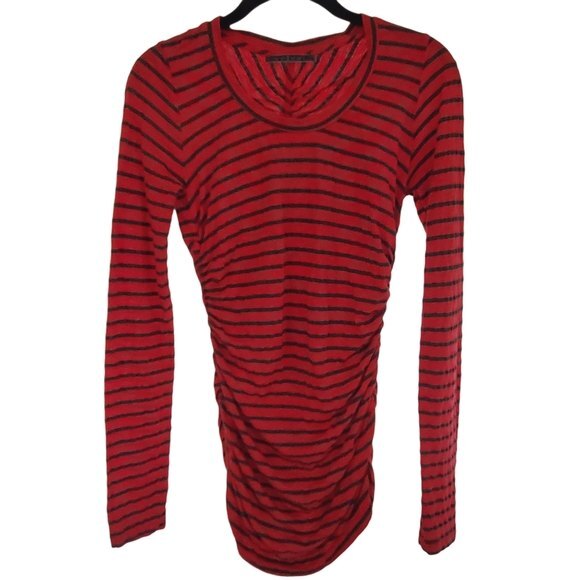 Velvet by Graham & Spencer Long Sleeve Striped Ruched Bodycon T-Shirt - Picture 1 of 8